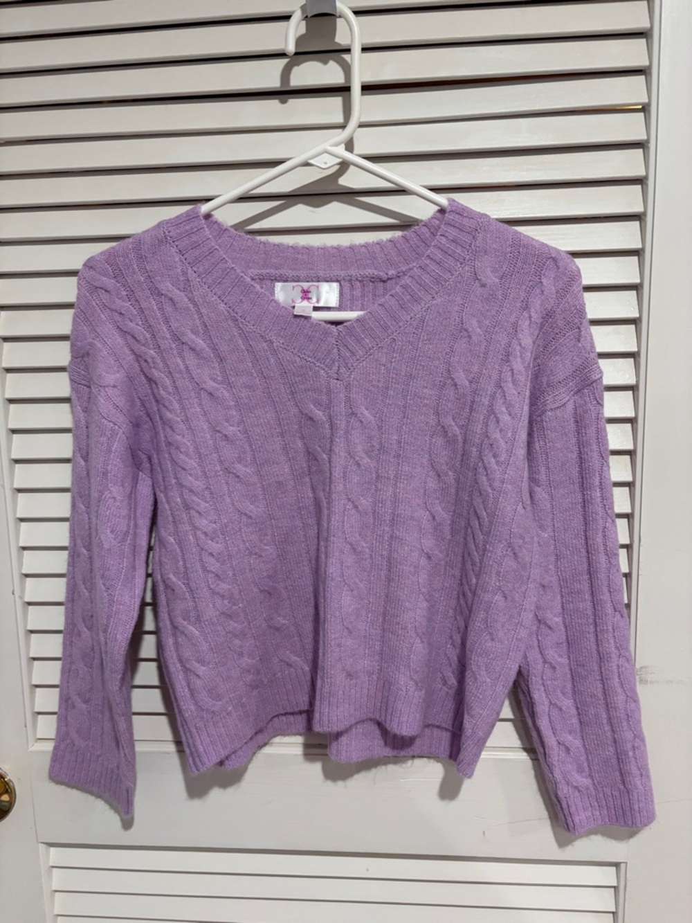 Cable Knit Lavender V-Neck Sweater for Women